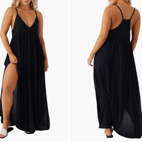 Saltwater Solids Mel Maxi Cover-Up Dress – Black Flowy Size Small - Picture 1 of 12